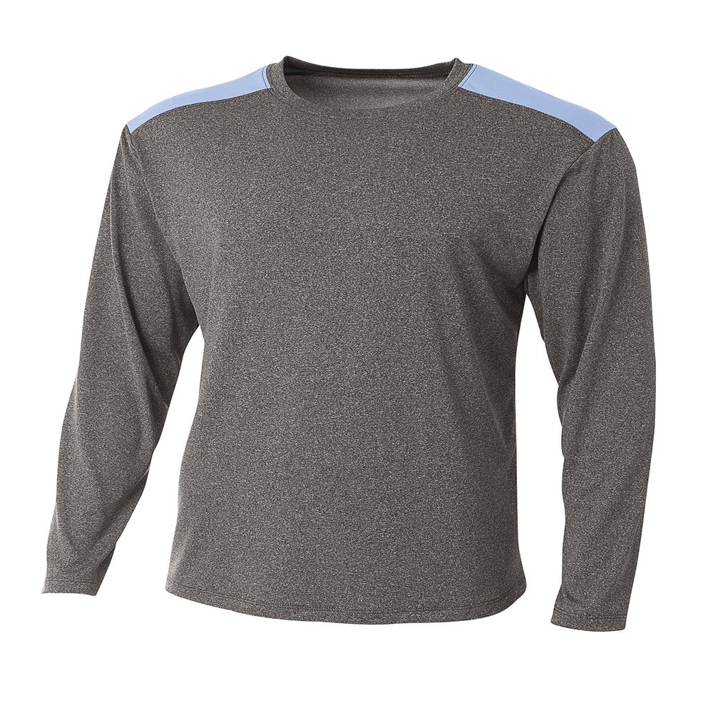A4 Mens Tourney Heather Long Sleeve Color Block Shirt 3XL, Heather/Lt Blue