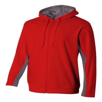 A4 Mens Full Zip Color Block Fleece Hoodie, Small, Scarlet/Graphite