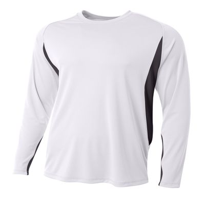 A4 Mens Long Sleeve Color Block Tee, Large, White/Black