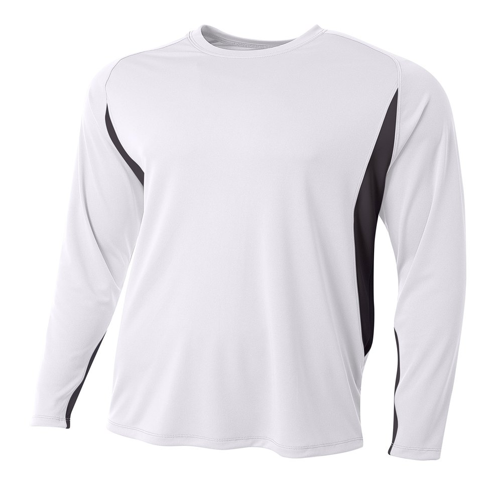 A4 Mens Long Sleeve Color Block Tee, Large, White/Black