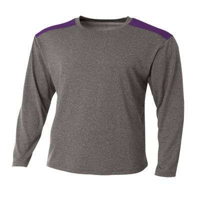 A4 Mens Tourney Heather Long Sleeve Color Block Shirt 3XL, Heather/Purple