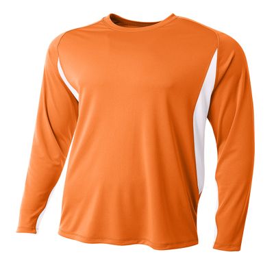 A4 Mens Long Sleeve Color Block Tee, 3XL, Orange/White