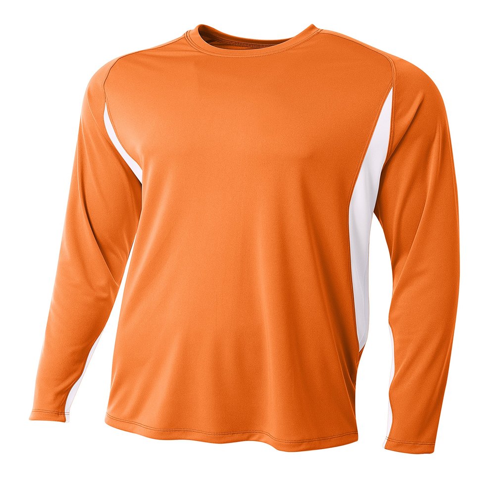 A4 Mens Long Sleeve Color Block Tee, 3XL, Orange/White