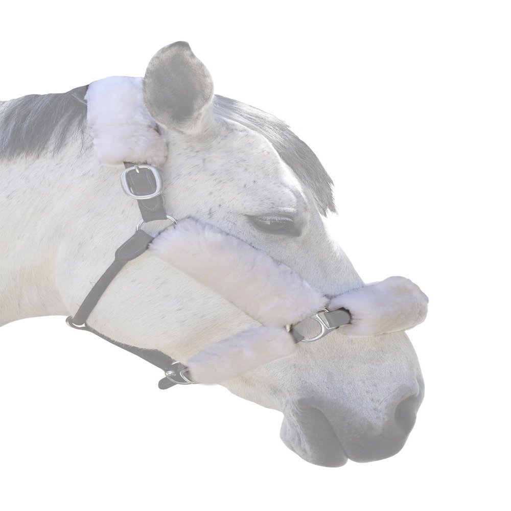 ECP Equine Comfort Products Merino Sheepskin Halter Fleece Set for Horses, 100% Natural Wool, Chafe Protection, Breathable Relief & Cushioned Comfort, Machine Washable, 6-Piece Set, White
