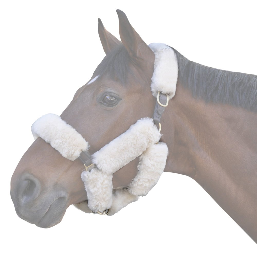 ECP Equine Comfort Products Merino Sheepskin Halter Fleece Set for Horses, 100% Natural Wool, Chafe Protection, Breathable Relief & Cushioned Comfort, Machine Washable, 9-Piece Set, White
