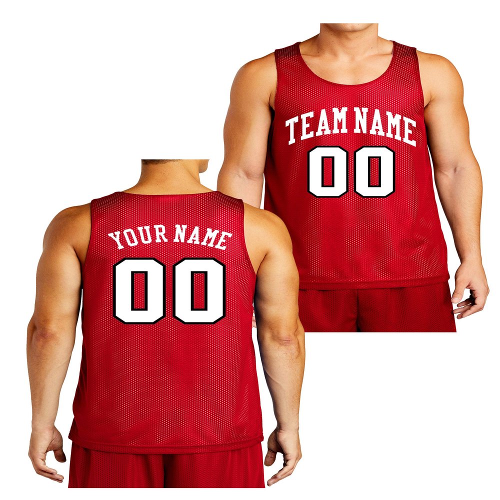 Custom Reversible Basketball Jersey - Front and Back (Adult Medium, Red)