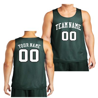 Custom Reversible Basketball Jersey - Front and Back (Adult XXX-Large, Dark Green)