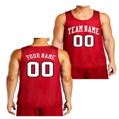 Custom Reversible Basketball Jersey - Front and Back (Adult XXX-Large, Red)