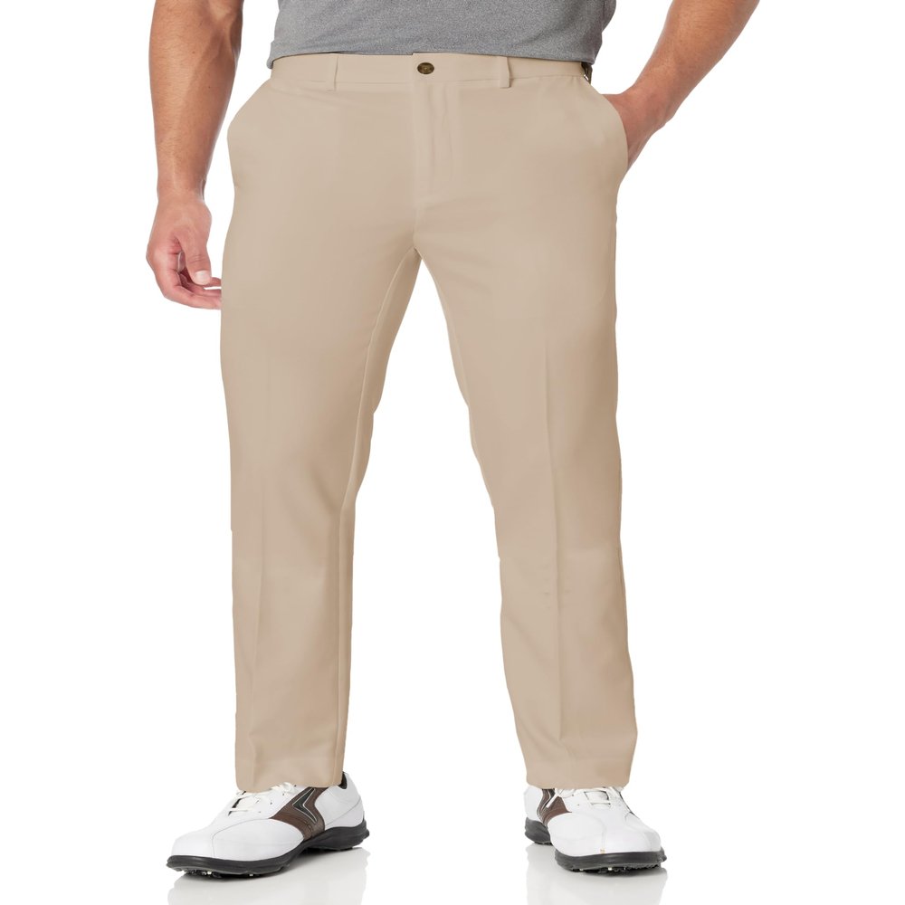 PGA TOUR Men's Flat Front Golf Pant with Expandable Waistband, Chinchilla, 40W x 32L