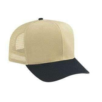 OTTO Cotton Blend Twill 6 Panel Pro Style Mesh Back Trucker Hat - Blk/KHA