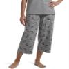 HUE Womens SleepWell Basic Printed Knit Performance Sleep Capri Pajama Pant, Made With Temperature Regulating Technology, Medium Grey Heather - Sweet Kitty, 2X view 1