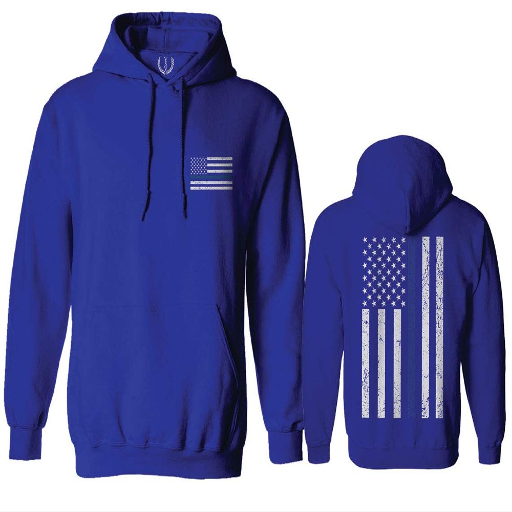 0084. American Flag Thin Blue Line Police Lives Matter Support Patriotic NY Sheriff Sweatshirt Pullover Hoodie (Royal, Small)