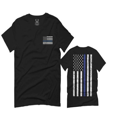 0084. American Flag Thin Blue Line Police Lives Matter Support Patriotic NY Sheriff for Men T Shirt (Black Large)