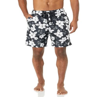 Amazon Essentials Men's 9" Swim Trunks with Mesh Lining, Pockets, Drawstring Closure, Black Hibiscus Flower, XX-Large