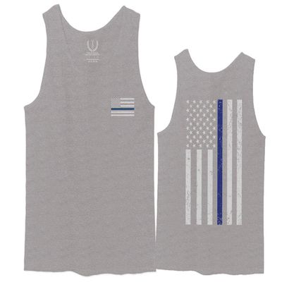 0084. American Flag Thin Blue Line Police Lives Matter Support Patriotic NY Sheriff Men's Tank Top (Light Gray Small)