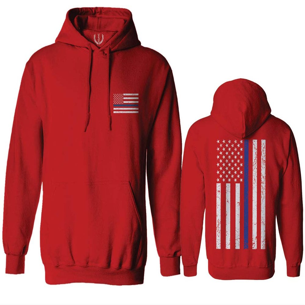 0084. American Flag Thin Blue Line Police Lives Matter Support Patriotic NY Sheriff Sweatshirt Pullover Hoodie (RED, Small)