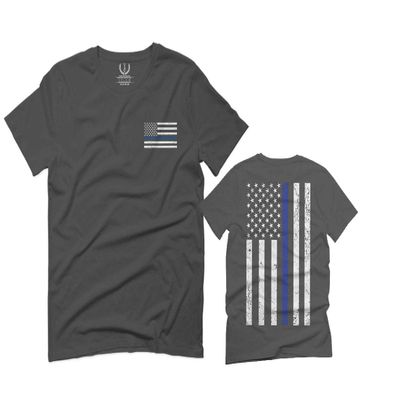 0084. American Flag Thin Blue Line Police Lives Matter Support Patriotic NY Sheriff for Men T Shirt (Charcoal, 2X-Large)