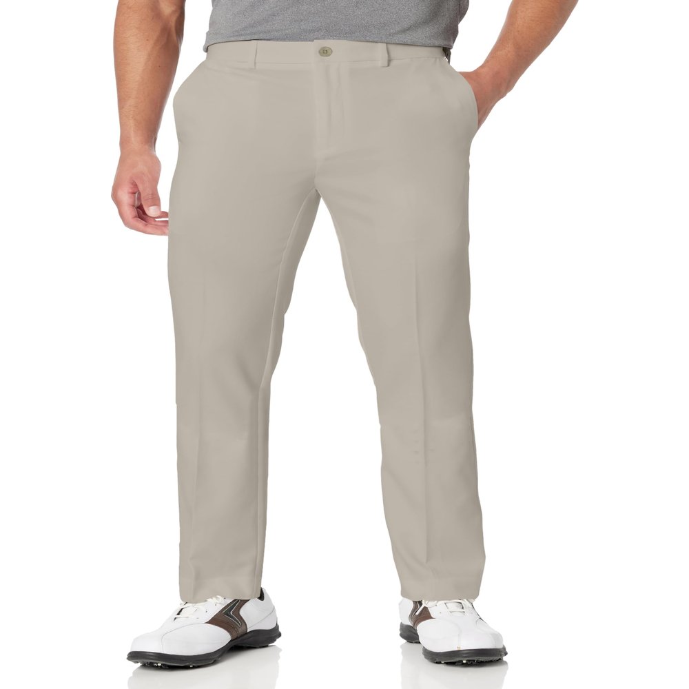 PGA TOUR Men's Flat Front Golf Pant with Expandable Waistband, Silver Cloud, 44W x 30L