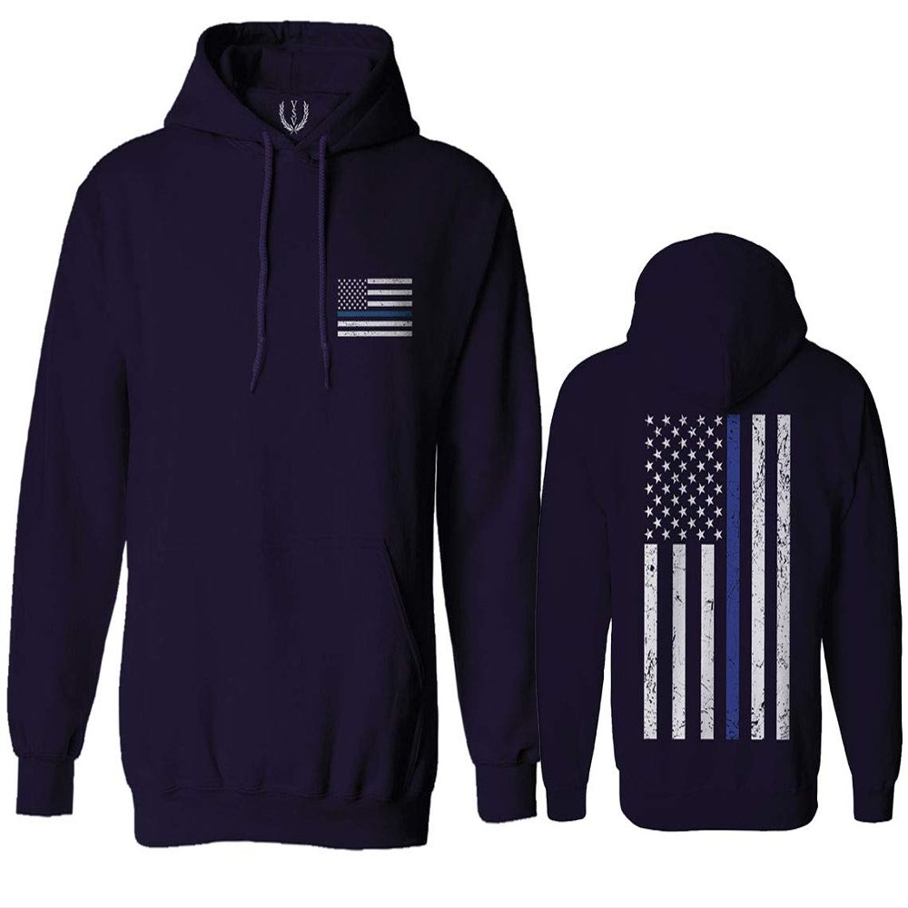0084. American Flag Thin Blue Line Police Lives Matter Support Patriotic NY Sheriff Sweatshirt Pullover Hoodie (Navy, Small)