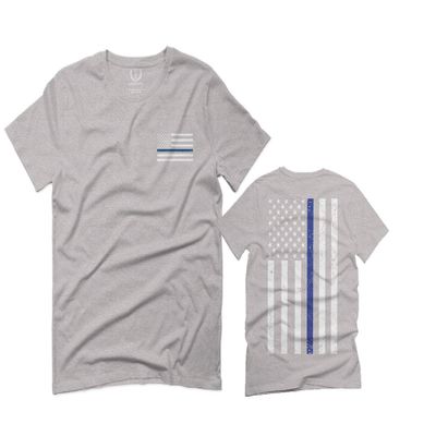 0084. American Flag Thin Blue Line Police Lives Matter Support Patriotic NY Sheriff for Men T Shirt (Light Gray Large)