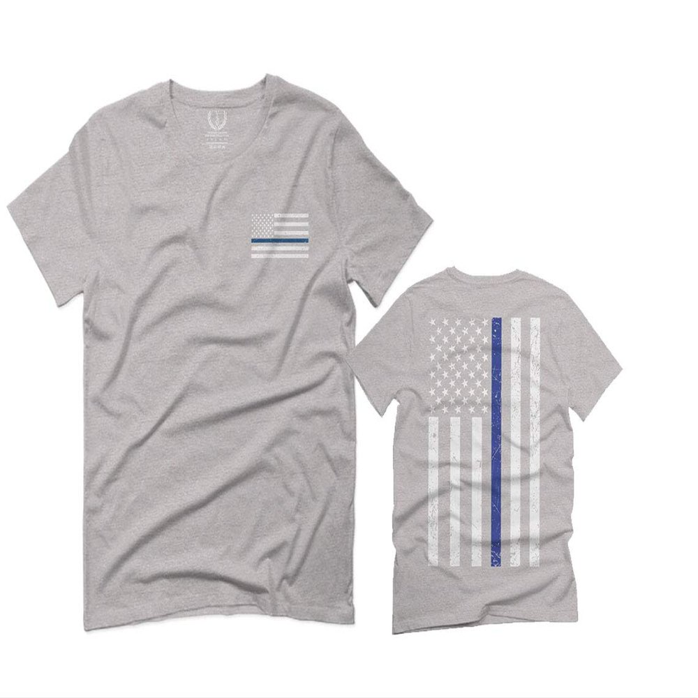 0084. American Flag Thin Blue Line Police Lives Matter Support Patriotic NY Sheriff for Men T Shirt (Light Gray Large)