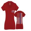 0084. American Flag Thin Blue Line Police Lives Matter Support Patriotic NY Sheriff for Women V Neck Fitted T Shirt (Red, Medium)