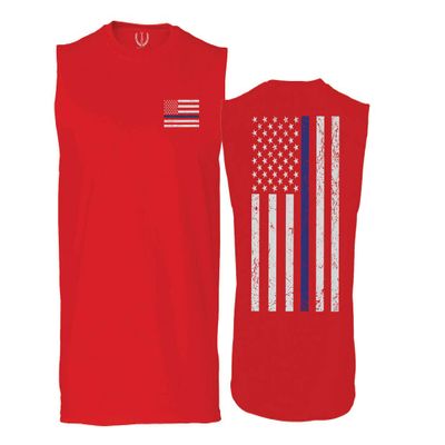 0084. American Flag Thin Blue Line Police Lives Matter Support Patriotic NY Sheriff Men's Muscle Tank Sleeveles t Shirt (Red Small)