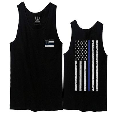 0084. American Flag Thin Blue Line Police Lives Matter Support Patriotic NY Sheriff Men's Tank Top (Black, 2X-Large)