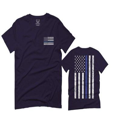 0084. American Flag Thin Blue Line Police Lives Matter Support Patriotic NY Sheriff for Men T Shirt (Navy Blue, 2X-Large)