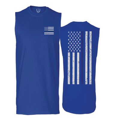 0084. American Flag Thin Blue Line Police Lives Matter Support Patriotic NY Sheriff Men's Muscle Tank Sleeveles t Shirt (Royal X Large)