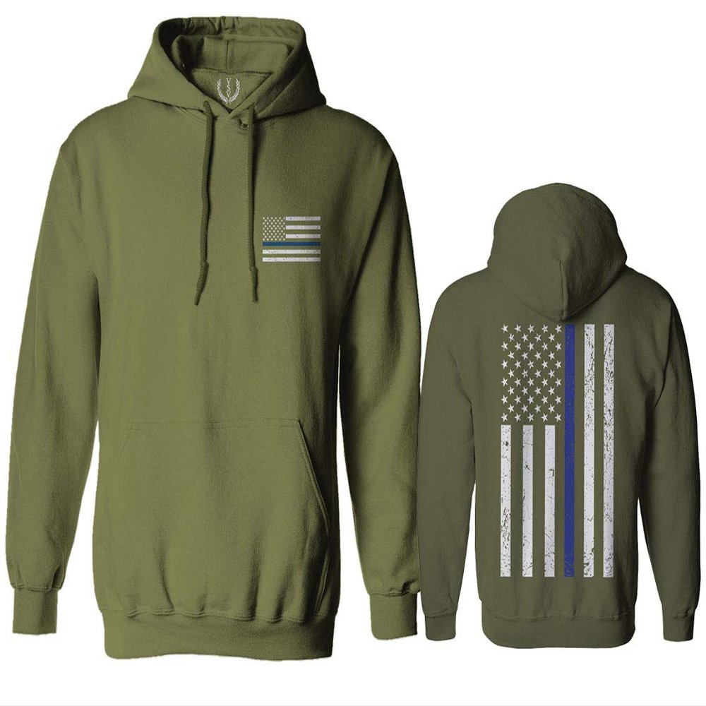 0084. American Flag Thin Blue Line Police Lives Matter Support Patriotic NY Sheriff Sweatshirt Pullover Hoodie (Olive, Small)