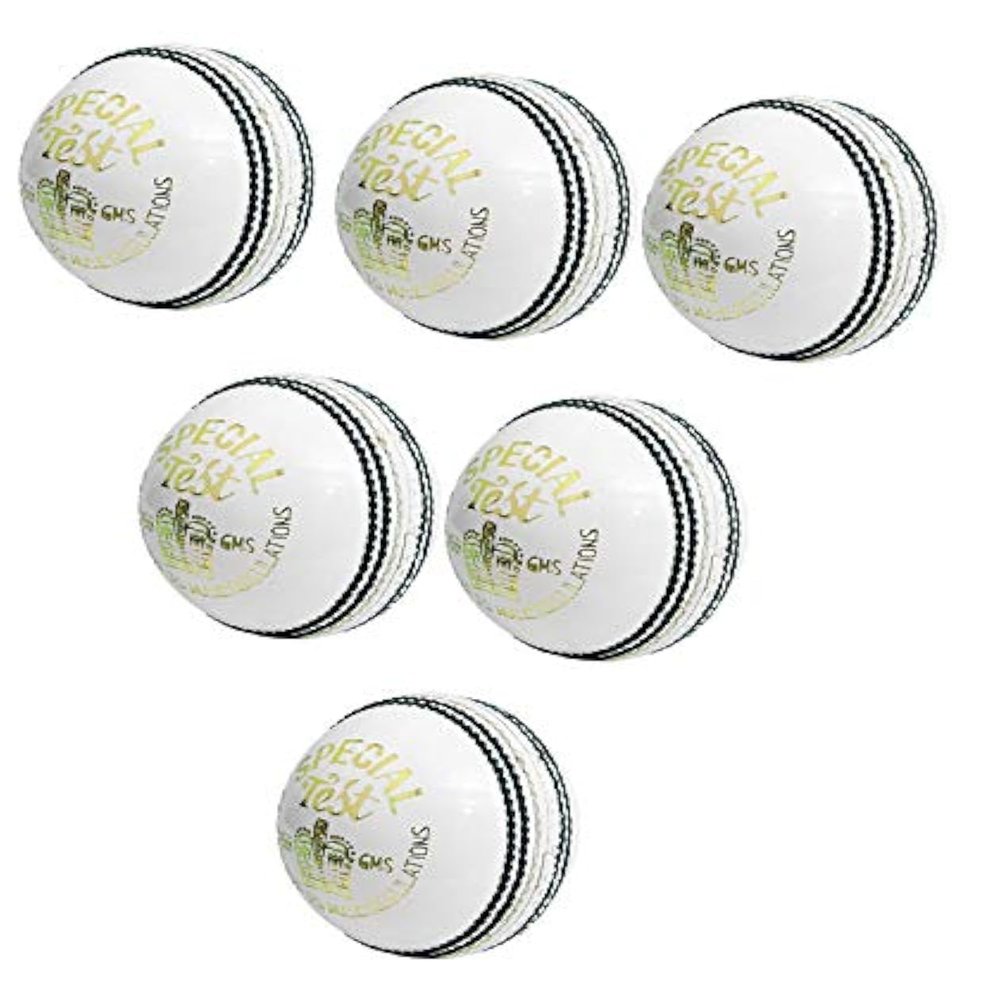 CW Special Test Cricket Ball White Top Grade Leather Cricket Ball Box of 6 Balls for Men, Adult