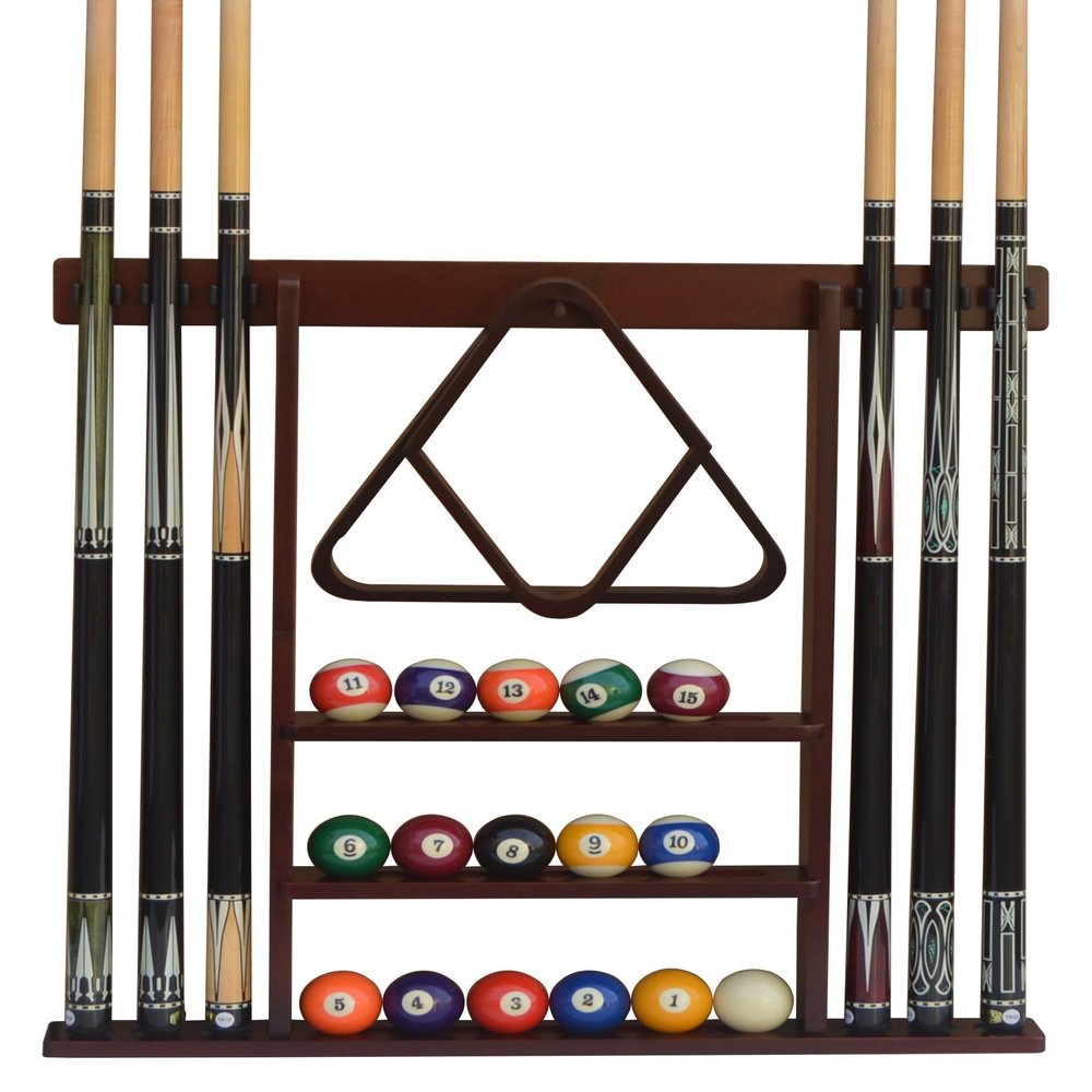 Flintar Wall Mount Cue Rack, Premium Quality Made in Taiwan, Billiards Pool Cue Stick holder, Real Solid Hardwood, Improved Direct Wall Mounting, Cue Rack Only, Mahogany Finish