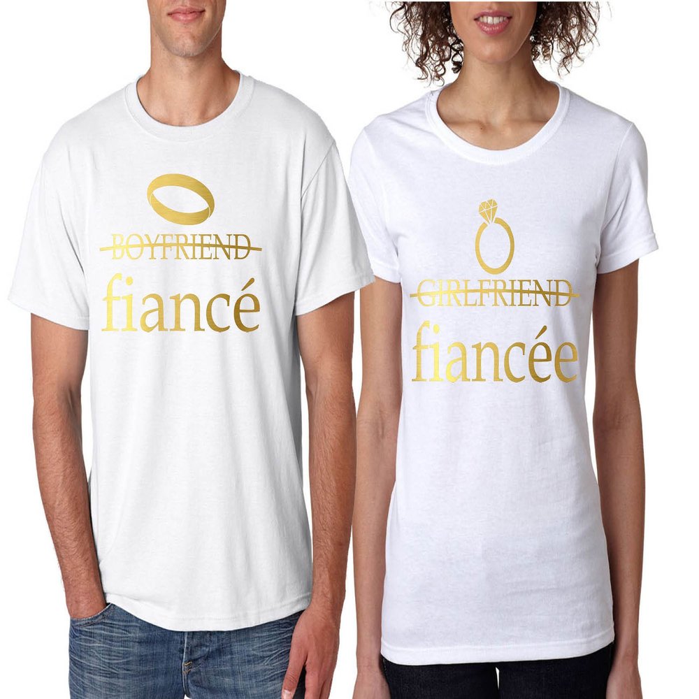 ALLNTRENDS Couple T Shirts Fiancee Fiance Love Engaged Proposal Matching Tees (Womens 2XL Mens L, White)
