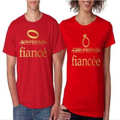 ALLNTRENDS Couple T Shirts Fiancee Fiance Love Engaged Proposal Matching Tees (Womens XL Mens 2XL, Red)