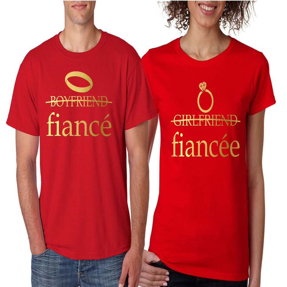 ALLNTRENDS Couple T Shirts Fiancee Fiance Love Engaged Proposal Matching Tees (Womens XL Mens 2XL, Red)