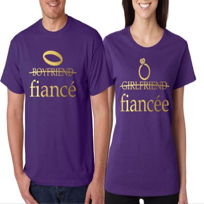 ALLNTRENDS Couple T Shirts Fiancee Fiance Love Engaged Proposal Matching Tees (Womens XL Mens 2XL, Purple)