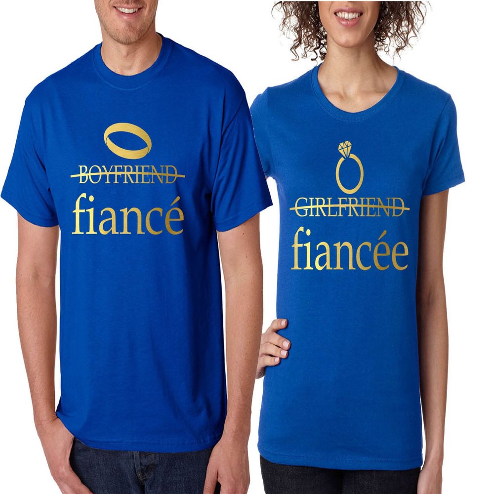 ALLNTRENDS Couple T Shirts Fiancee Fiance Love Engaged Proposal Matching Tees (Womens 2XL Mens 2XL, Royal Blue)