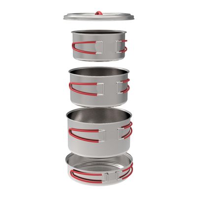 Coghlan's Stainless Steel Cook Set Durable, Portable, and Lightweight Camping Cookware for Hiking, Backpacking, Outdoor Adventures, and Travel Compact Mess Kit Includes Pots, Pans, and Lid Handles