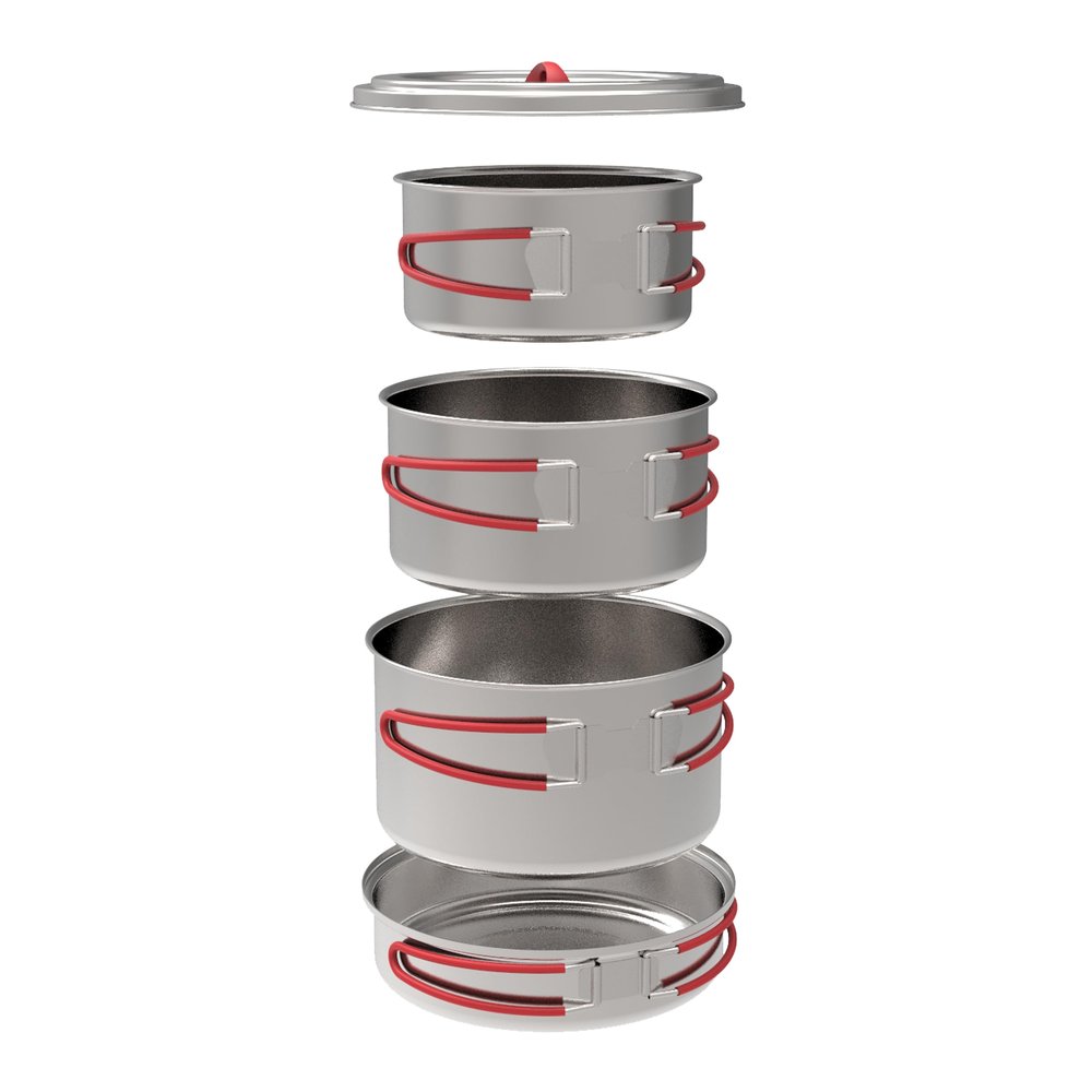 Coghlan's Stainless Steel Cook Set Durable, Portable, and Lightweight Camping Cookware for Hiking, Backpacking, Outdoor Adventures, and Travel Compact Mess Kit Includes Pots, Pans, and Lid Handles