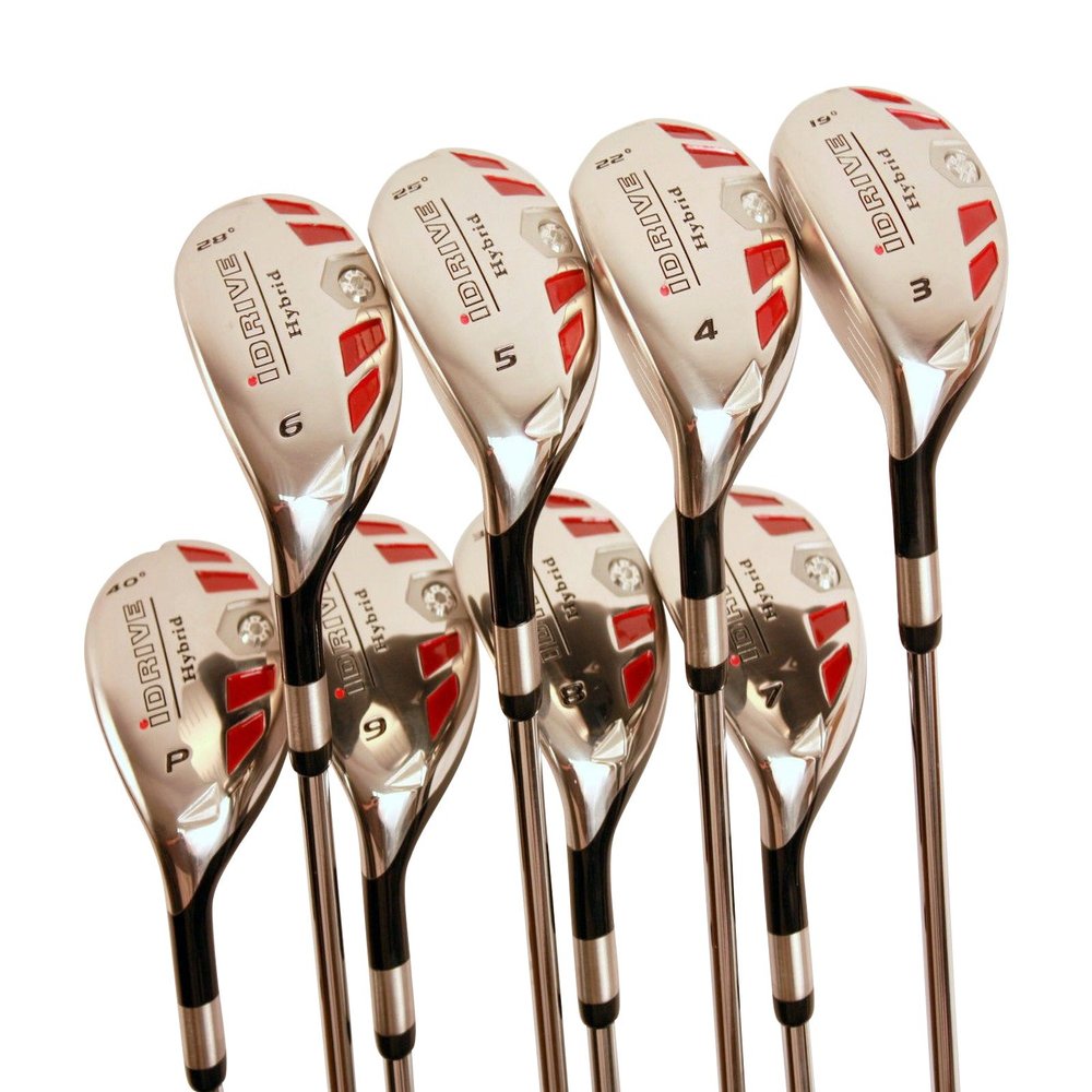 iDrive Hybrids Left Handed Senior Mens Golf All Complete Full Set, which Includes: #3, 4, 5, 6, 7, 8, 9, PW Senior Flex with Tacki-Mac Midsize Grips New Utility A Flex Clubs
