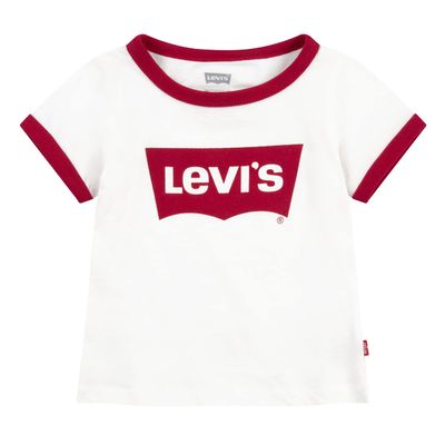 Levi's Little Girls' Batwing T-Shirt, White Ringer, 5