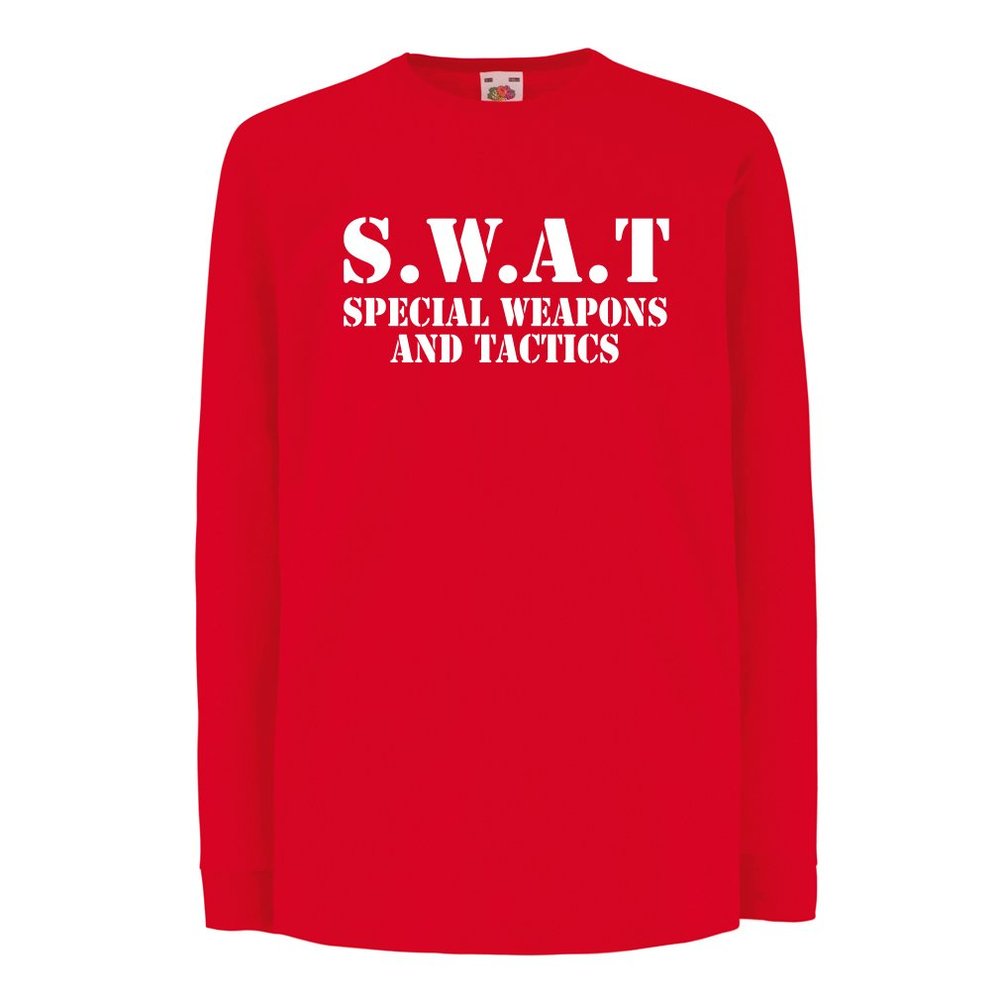 lepni.me Kids T Shirt SWAT Unit - United States Special Weapons and Tactics Team - Military Equipment (7-8 Years Red White)