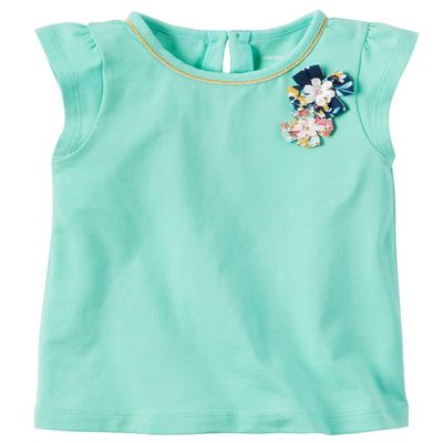 Carter's Baby Girls' Flutter-Sleeve Rosette Tee, 18 Months Mint