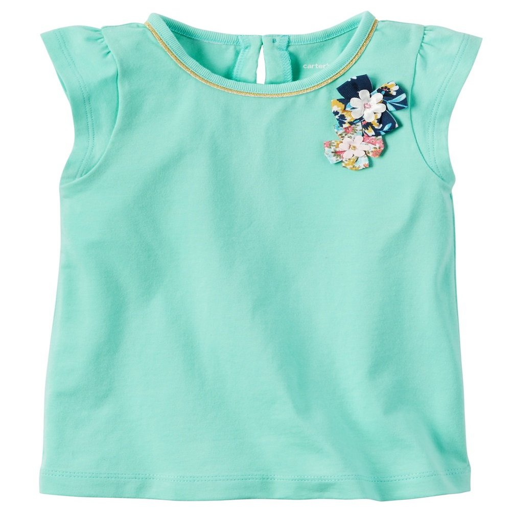 Carter's Baby Girls' Flutter-Sleeve Rosette Tee, 18 Months Mint