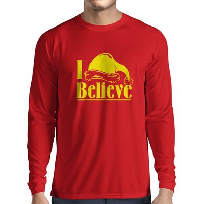 lepni.me Mens T Shirt I Believe in Santa Claus! Christmas Quote, Xmas Shirt (Large Red Yellow)