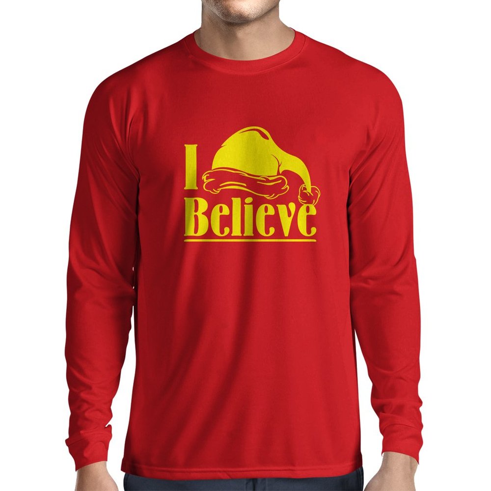lepni.me Mens T Shirt I Believe in Santa Claus! Christmas Quote, Xmas Shirt (Large Red Yellow)