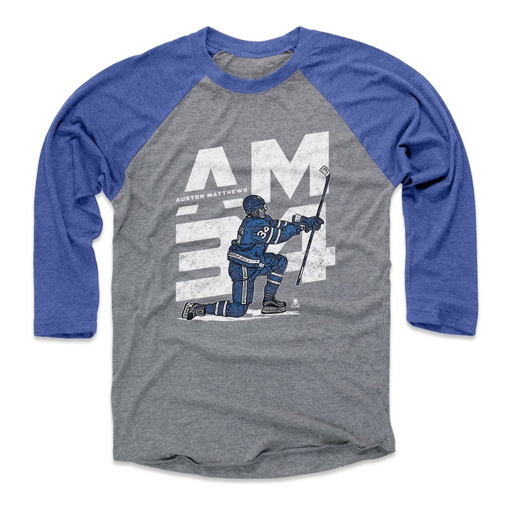 500 LEVEL Auston Matthews 3/4 Sleeve T-Shirt (Baseball Tee, XXX-Large, Royal/Heather Gray) - Auston Matthews AM34 W WHT