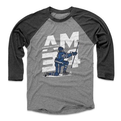 500 LEVEL Auston Matthews 3/4 Sleeve T-Shirt (Baseball Tee, XXX-Large, Black/Heather Gray) - Auston Matthews AM34 W WHT