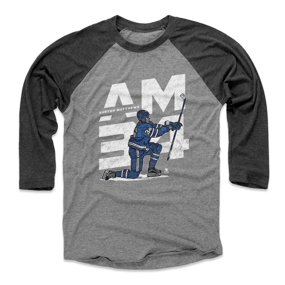 500 LEVEL Auston Matthews 3/4 Sleeve T-Shirt (Baseball Tee, XXX-Large, Black/Heather Gray) - Auston Matthews AM34 W WHT